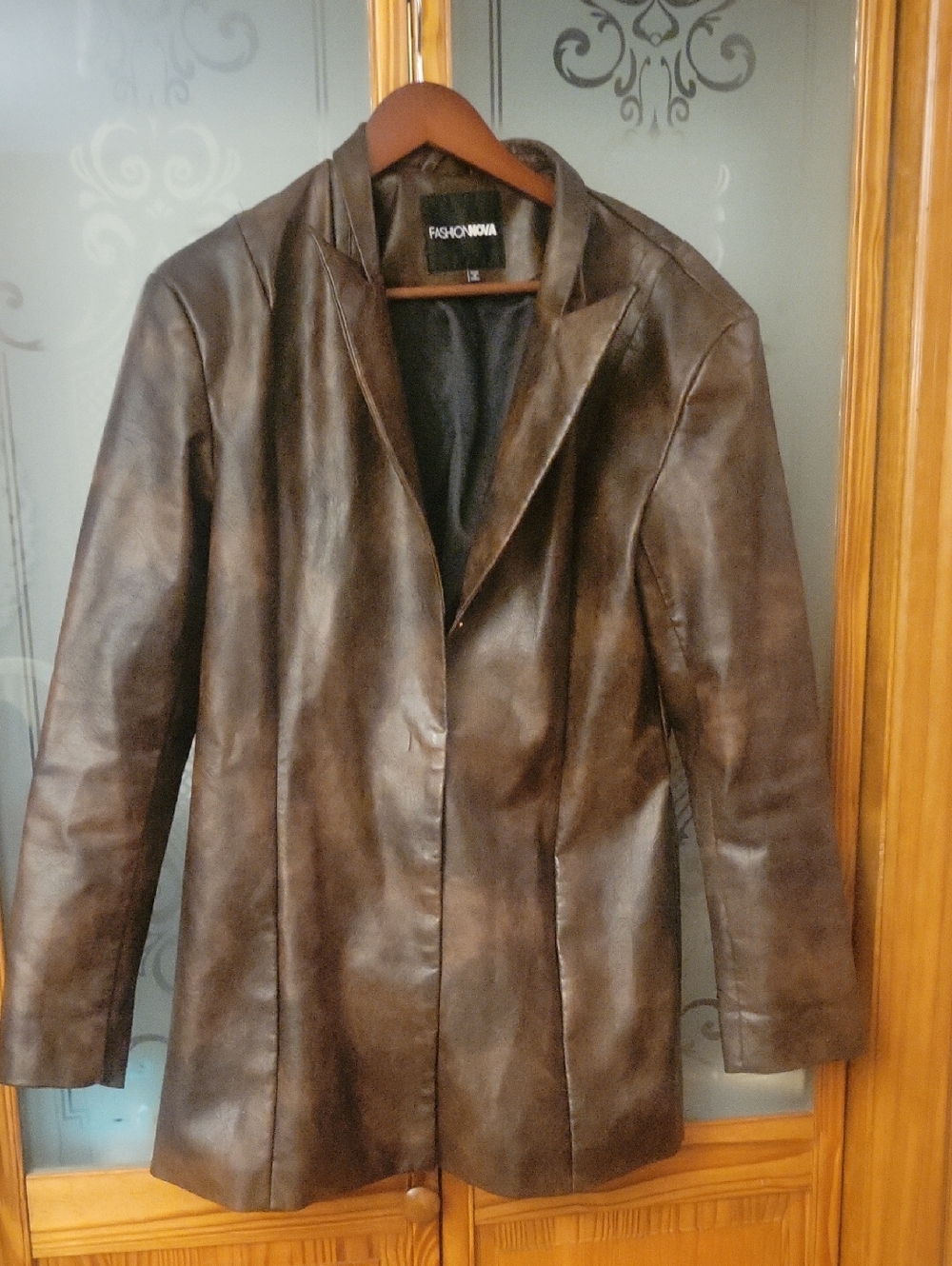 Fashonova Womens Brown Leather Look Blazer Jacket Worn Once